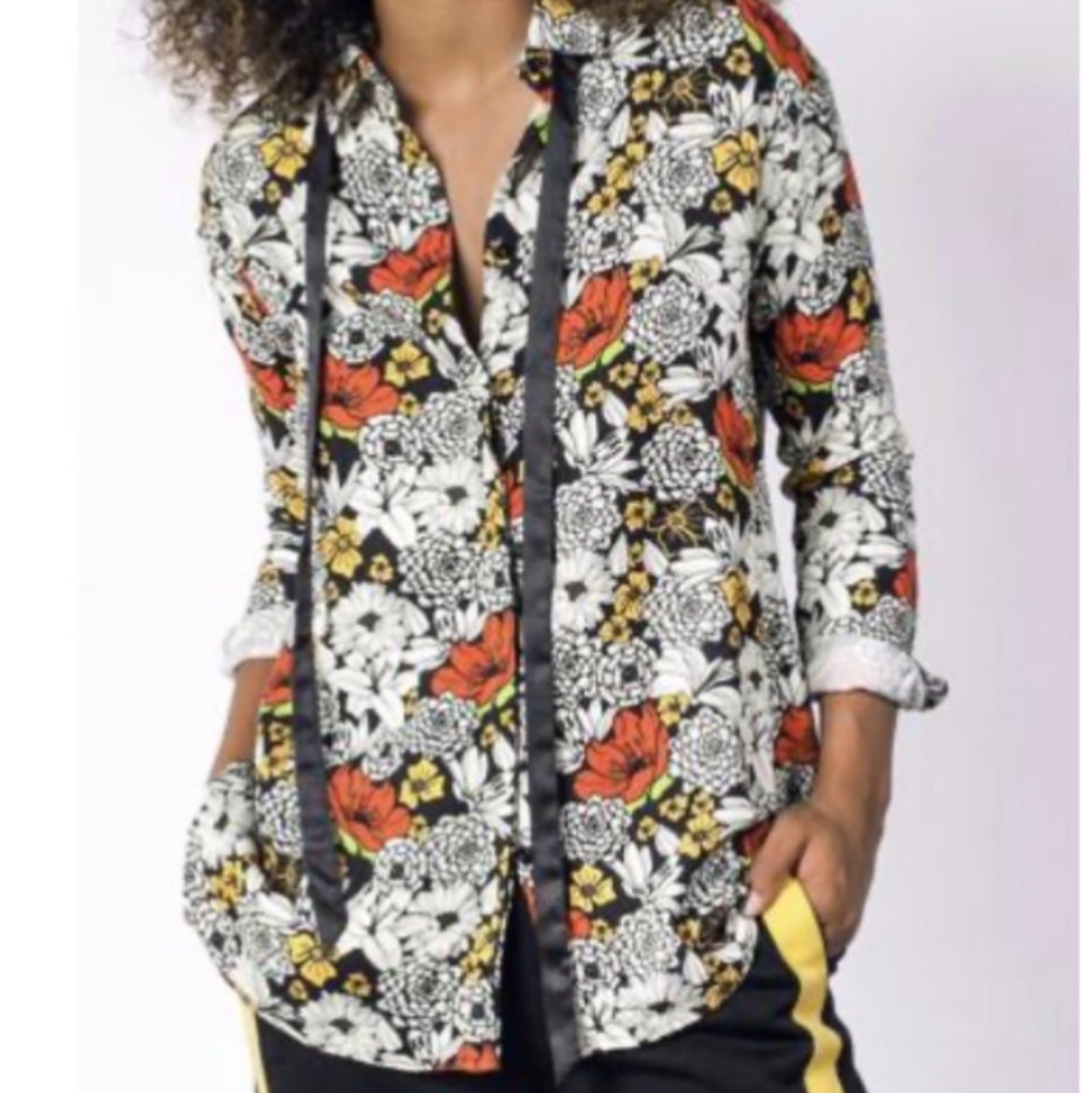 Wildfang Empower Button Up Long Sleeve Floral Top Size XS